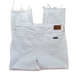 Calvin Klein Jeans High Rise Kick Boot Frayed Hem White Jeans